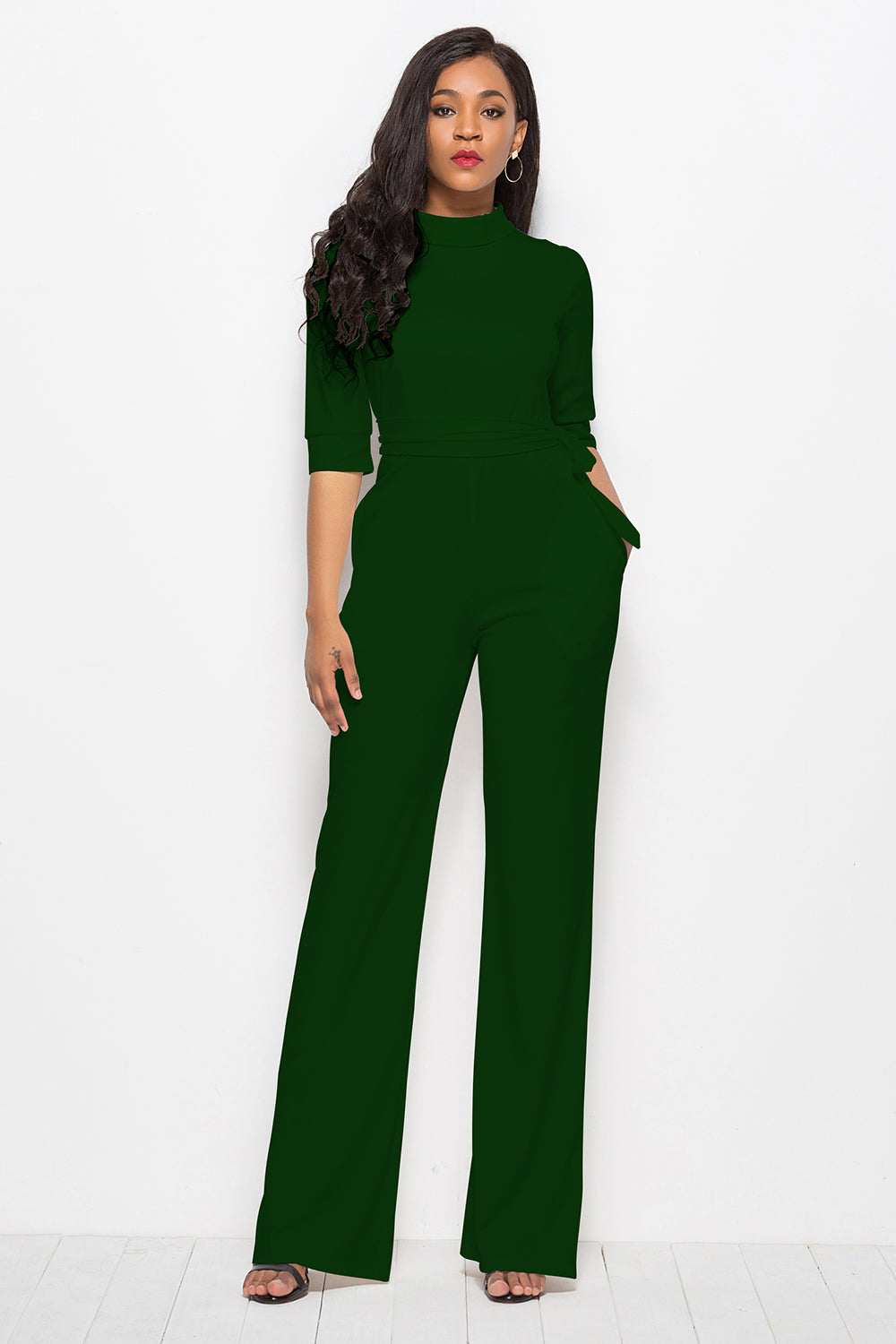 Mock Neck Tie-Waist Half Sleeve Jumpsuit – Chic & Elegant