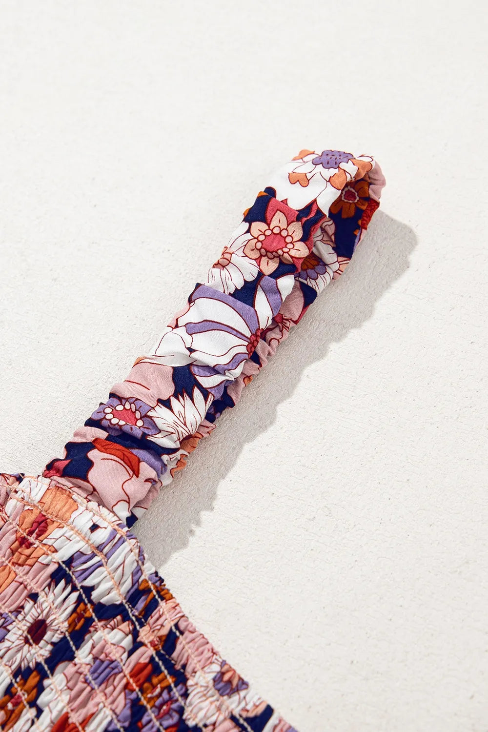 Floral Print Smocked High Waist Square Neck Jumpsuit