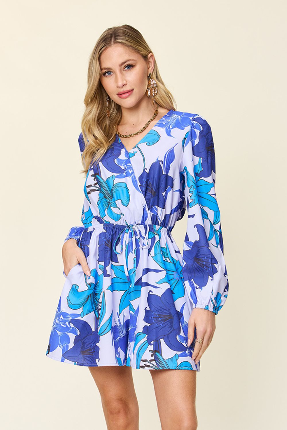 Double Take Full Size Floral Long Sleeve Romper with Pockets – Stylish & Comfortable