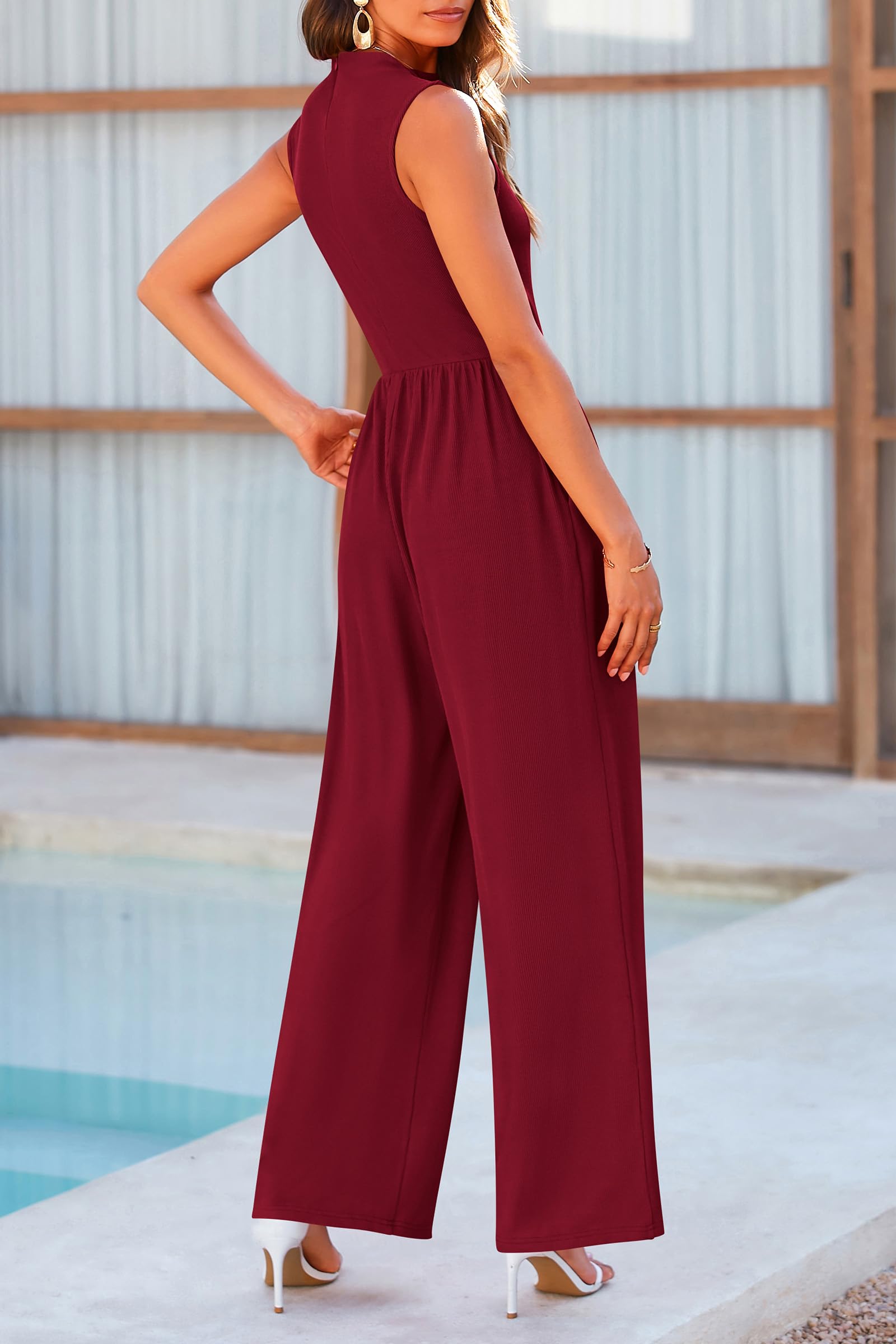 Chic Mock Neck Sleeveless Wide Leg Jumpsuit | Elegant & Stylish