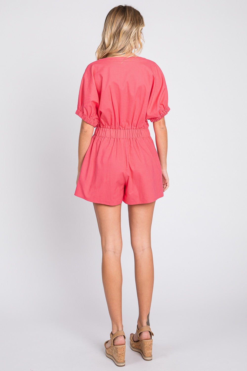 GeeGee Half Button V-Neck Linen Romper – Effortless & Chic
