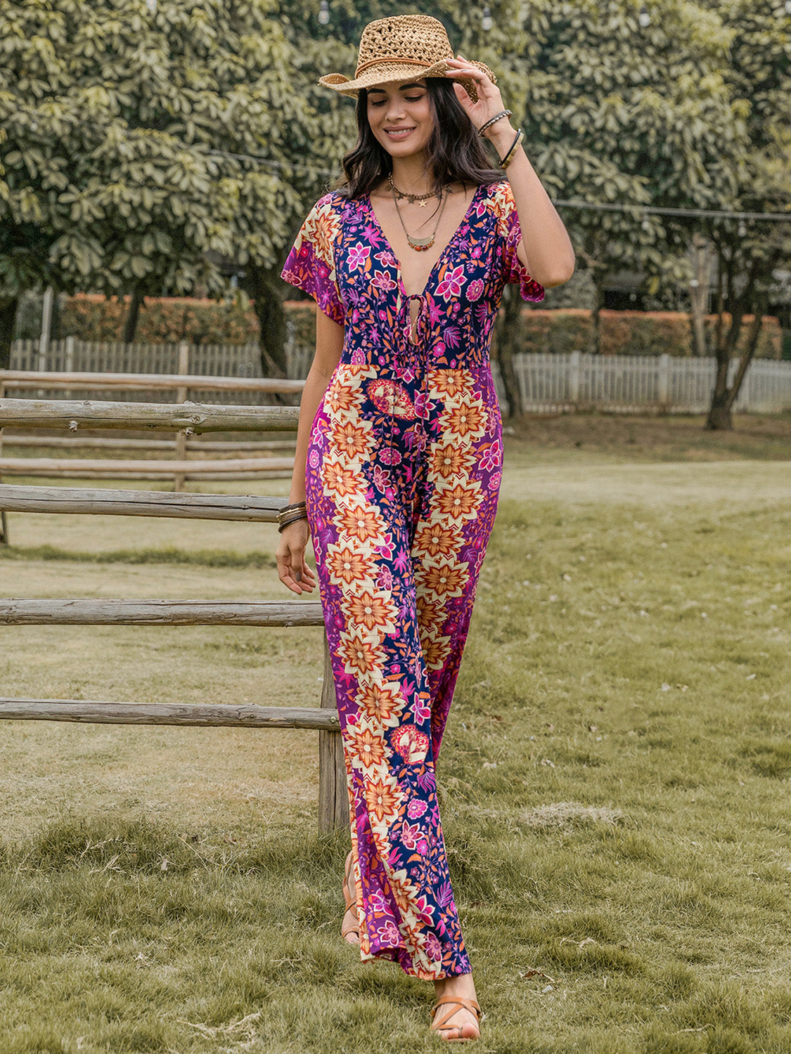 Tied V-Neck Short Sleeve Jumpsuit | Effortless Chic & Comfort