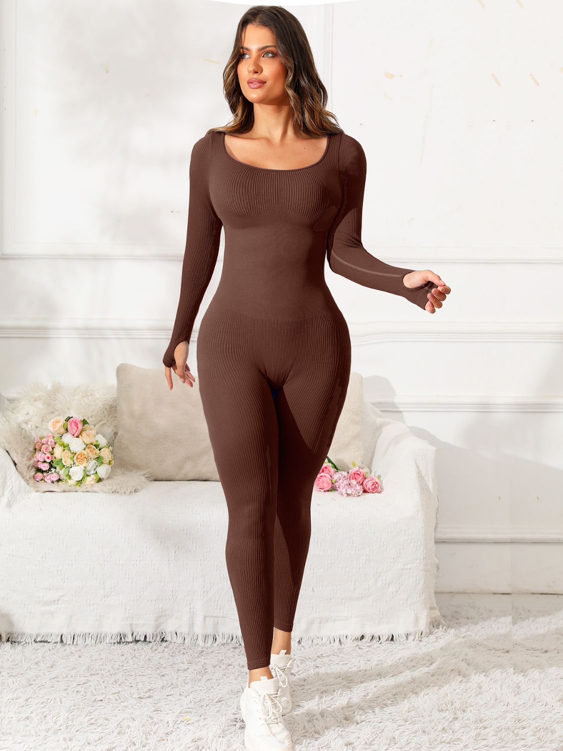 Scoop Neck Long Sleeve Active Jumpsuit – Sleek & Comfortable