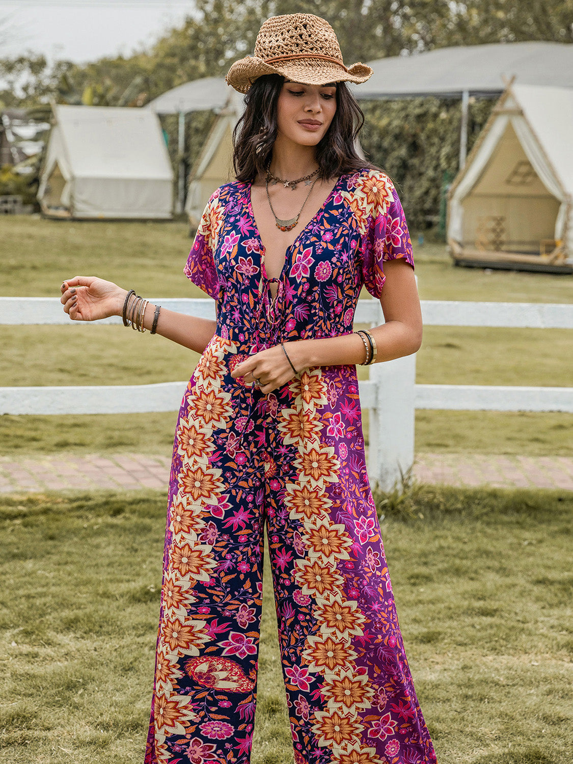 Tied V-Neck Short Sleeve Jumpsuit | Effortless Chic & Comfort