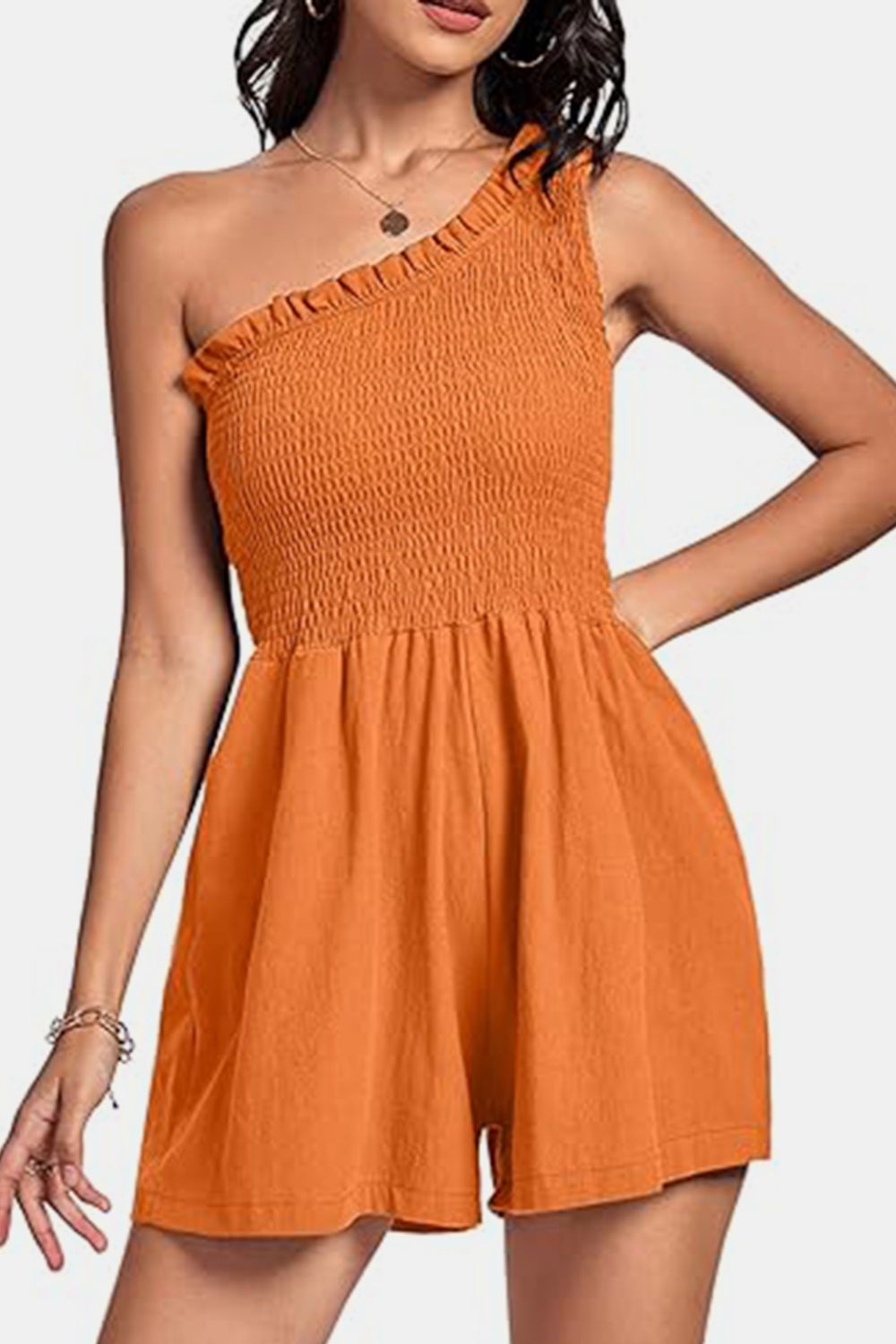Smocked Single Shoulder Romper | Trendy & Flattering One-Piece