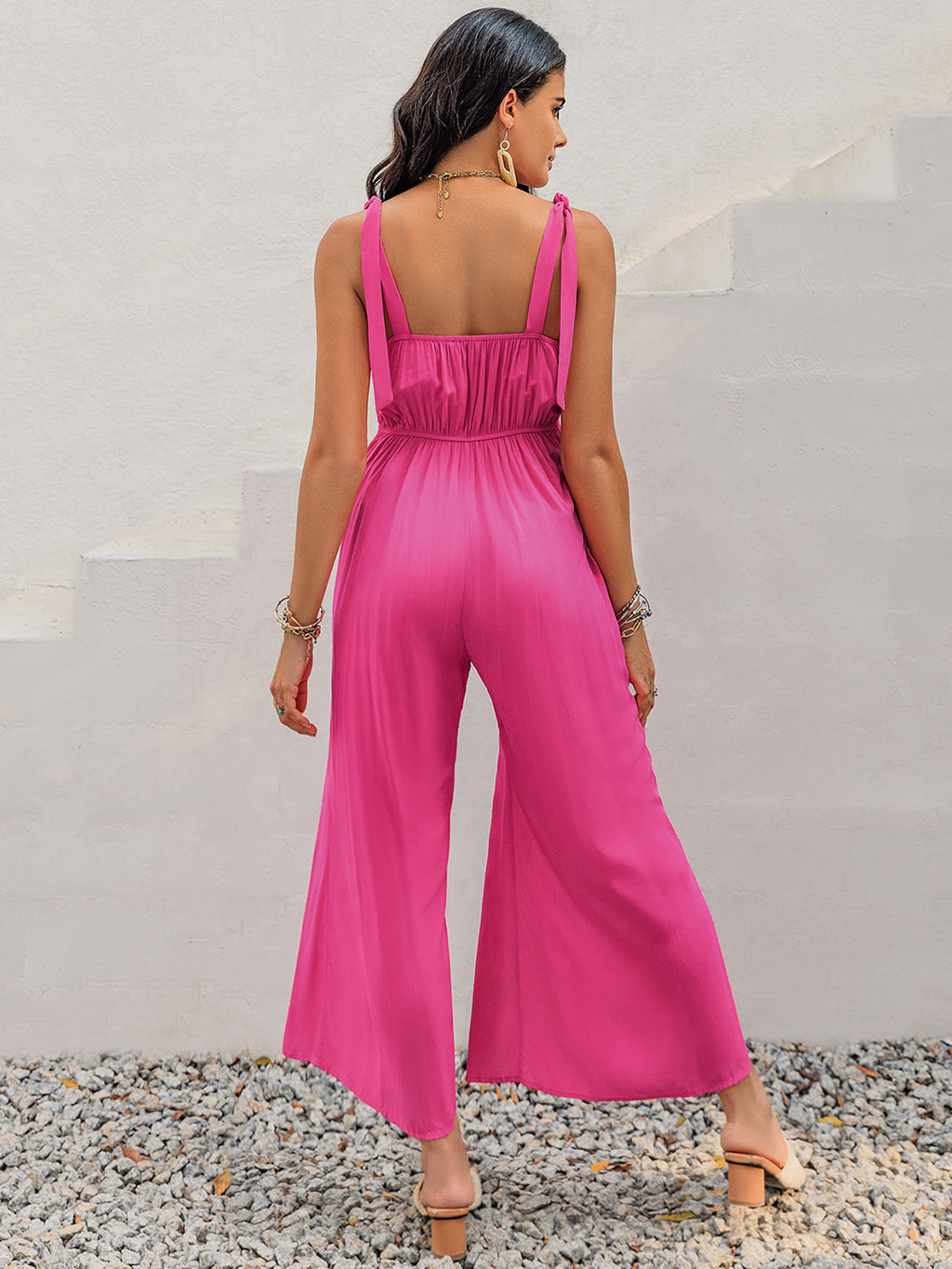 V-Neck Wide Strap Slit Jumpsuit – Elegant & Stylish