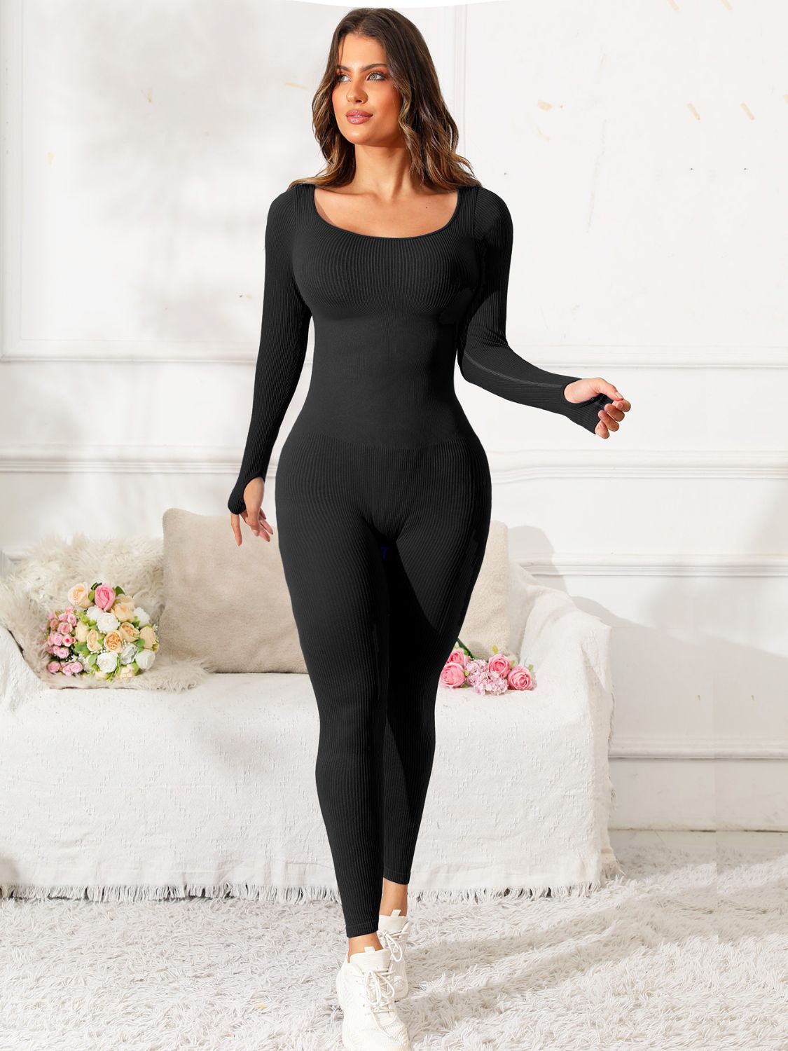 Scoop Neck Long Sleeve Active Jumpsuit – Sleek & Comfortable