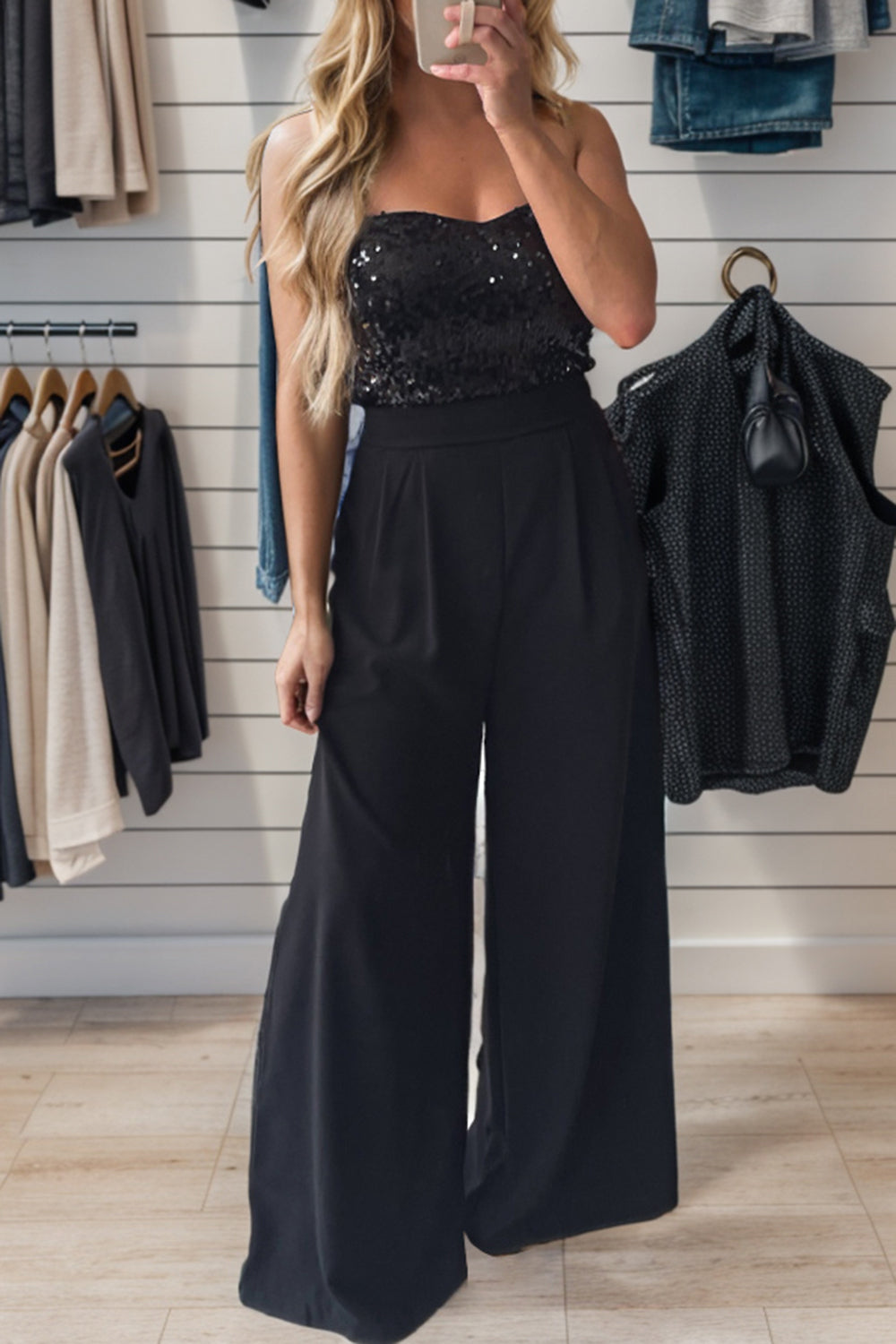 Sequin Tube Wide Leg Jumpsuit – Glamorous & Chic