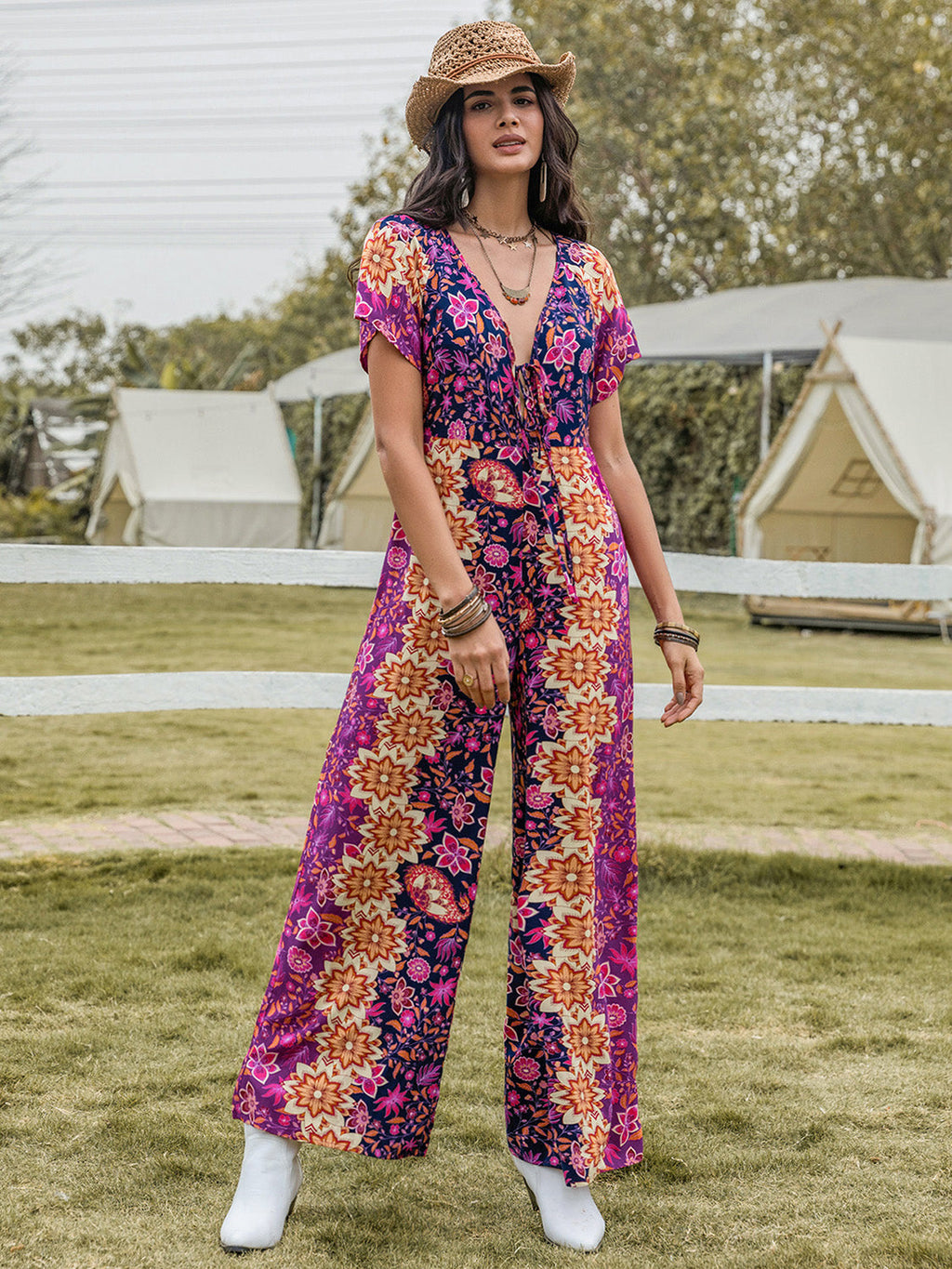 Tied V-Neck Short Sleeve Jumpsuit | Effortless Chic & Comfort