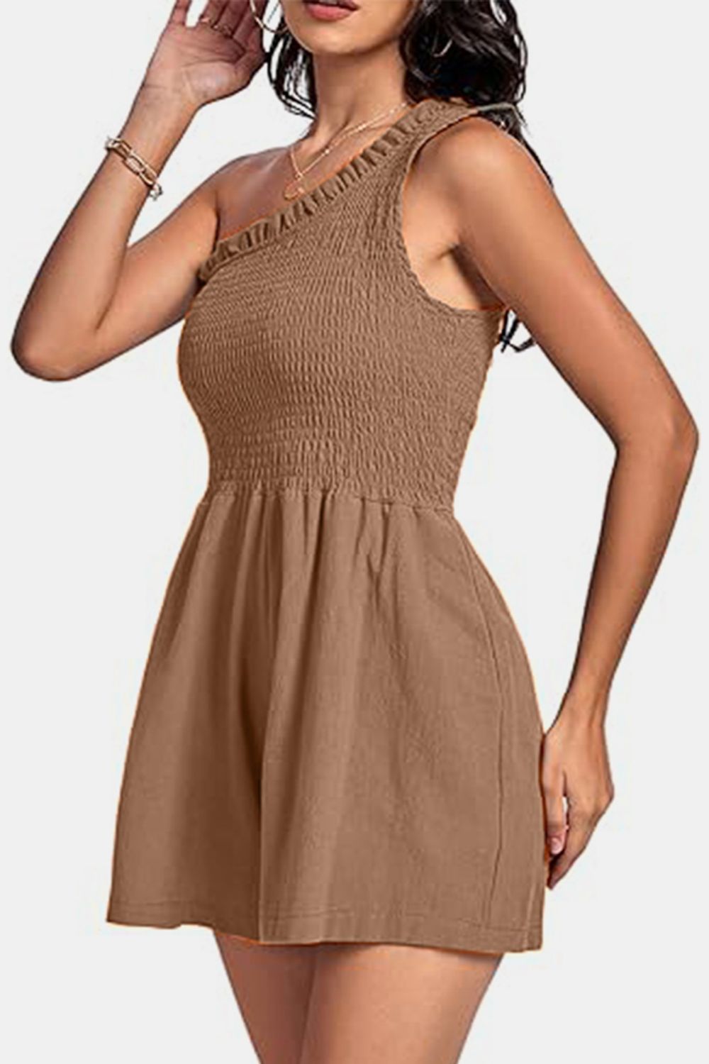 Smocked Single Shoulder Romper | Trendy & Flattering One-Piece