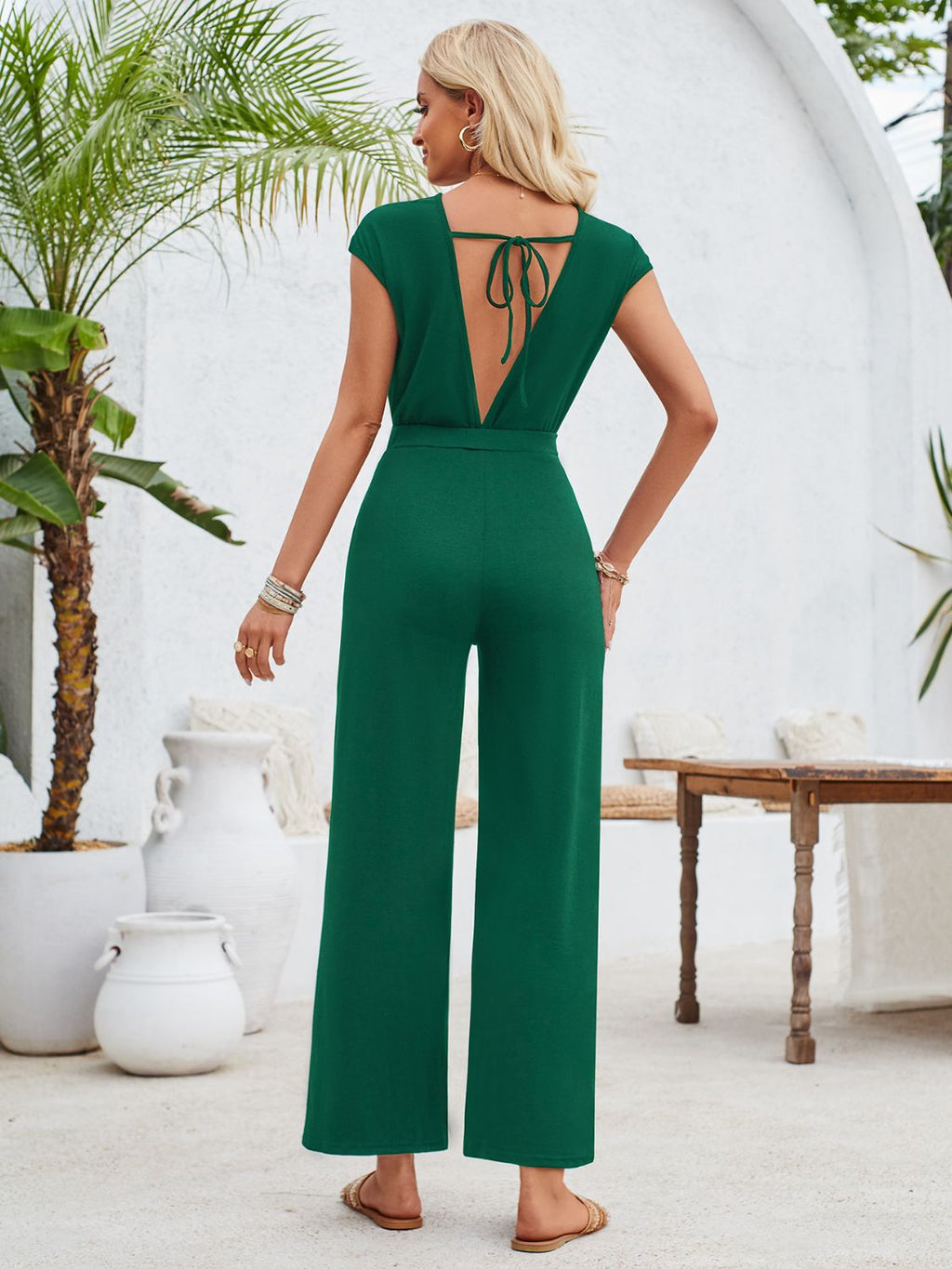 Twisted Round Neck Cap Sleeve Jumpsuit – Chic & Comfortable