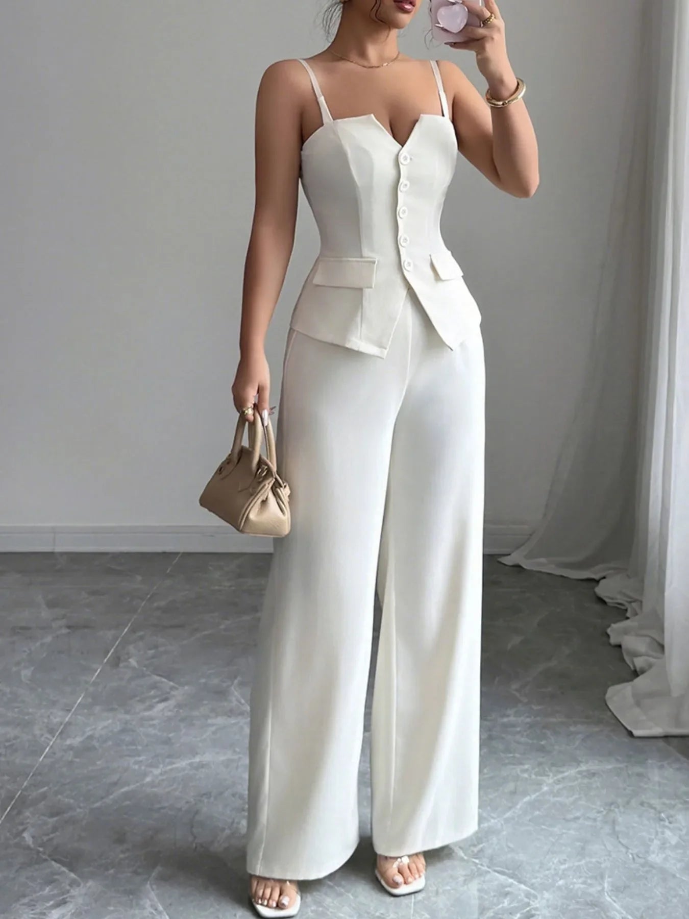 Button Front Cami and Pants Set