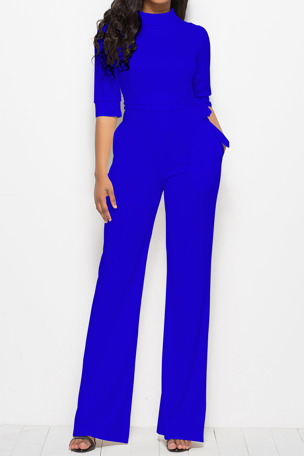 Mock Neck Tie-Waist Half Sleeve Jumpsuit – Chic & Elegant