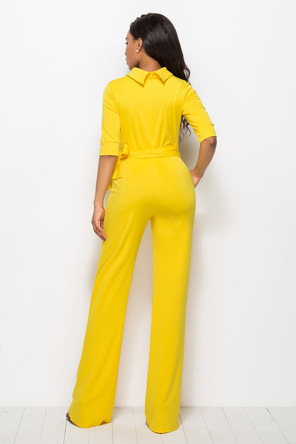 Mock Neck Tie-Waist Half Sleeve Jumpsuit – Chic & Elegant