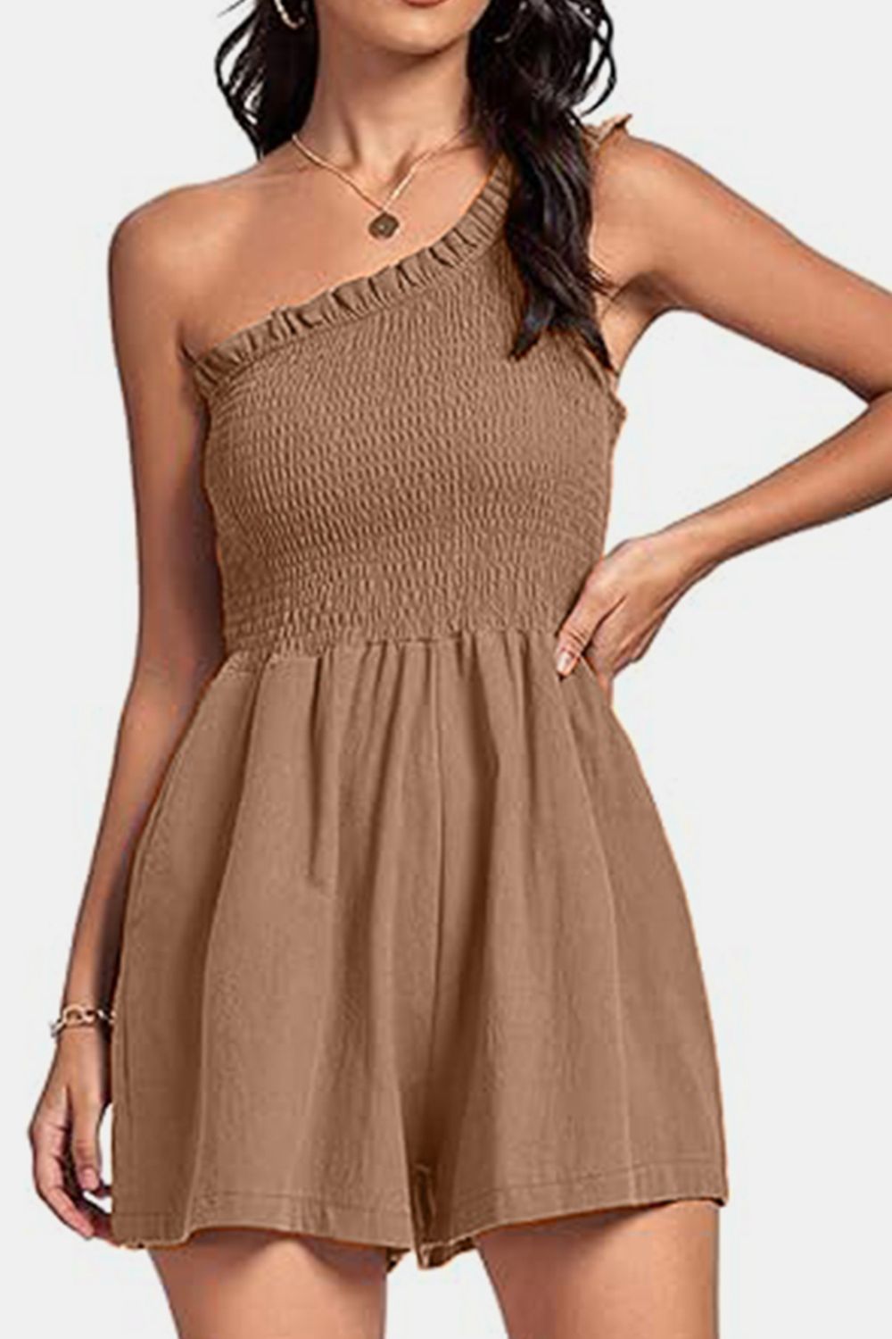 Smocked Single Shoulder Romper | Trendy & Flattering One-Piece