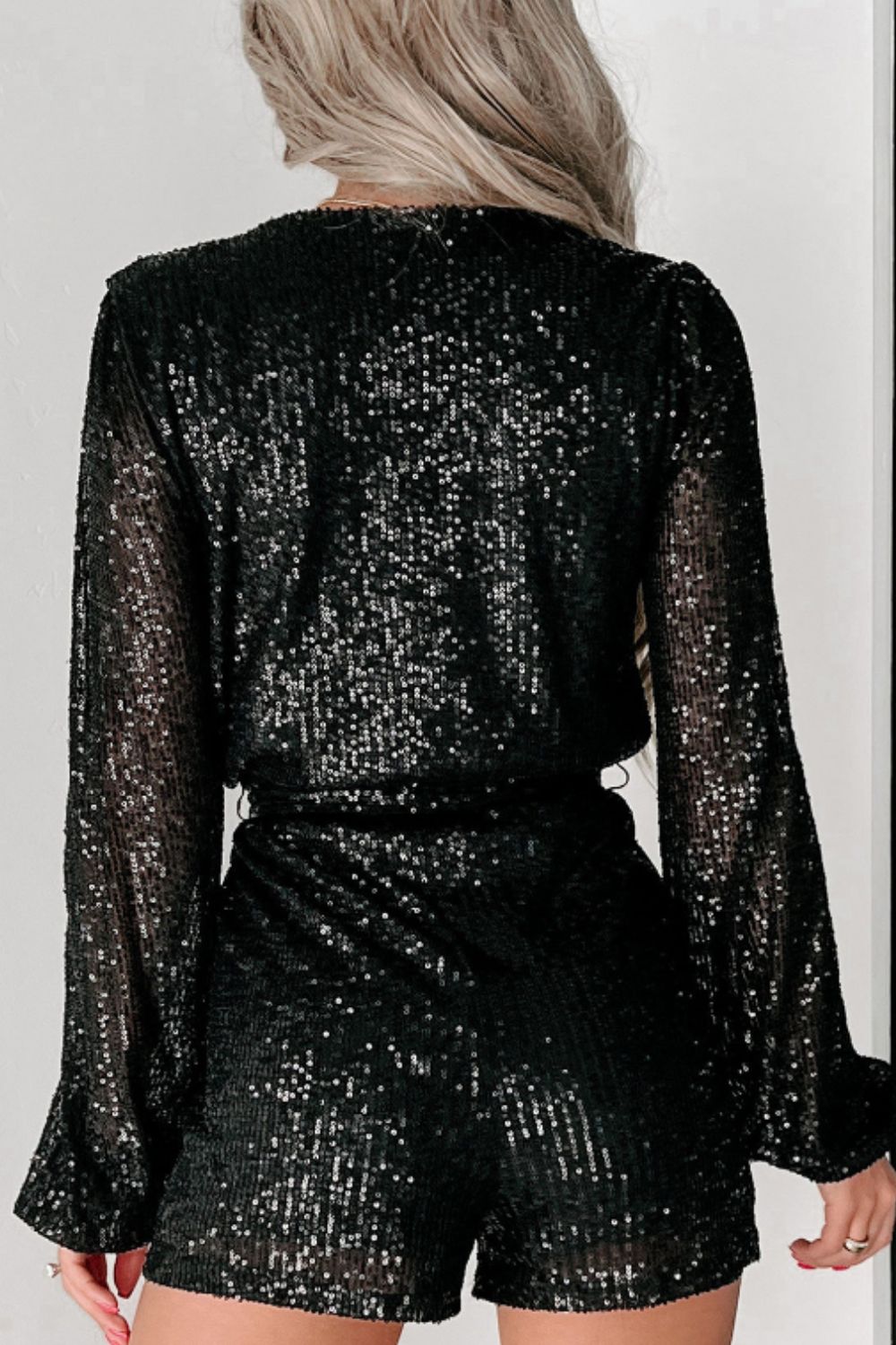 Sequin Surplice Long Sleeve Romper | Glamorous & Chic One-Piece