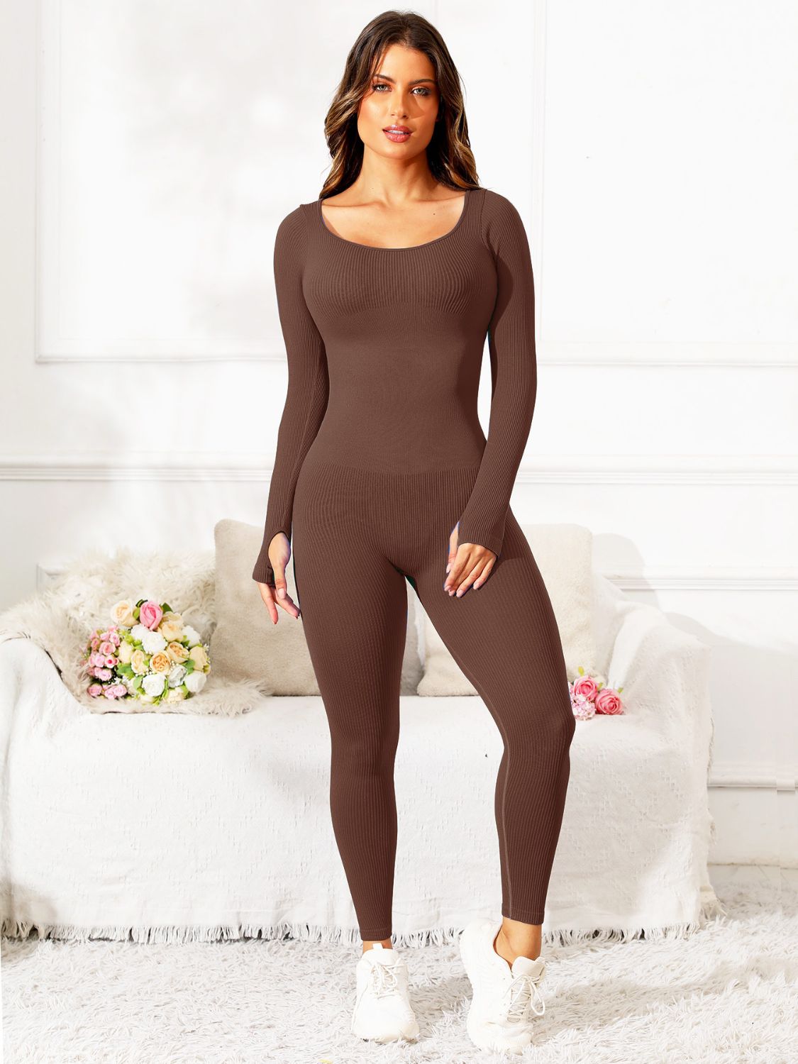 Scoop Neck Long Sleeve Active Jumpsuit – Sleek & Comfortable