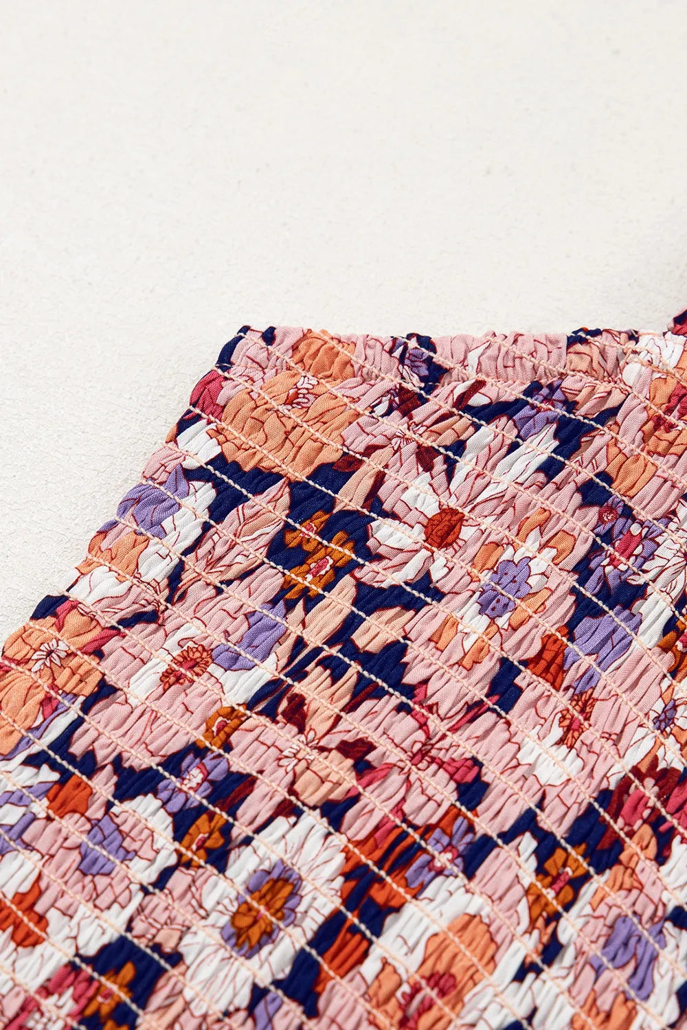 Floral Print Smocked High Waist Square Neck Jumpsuit