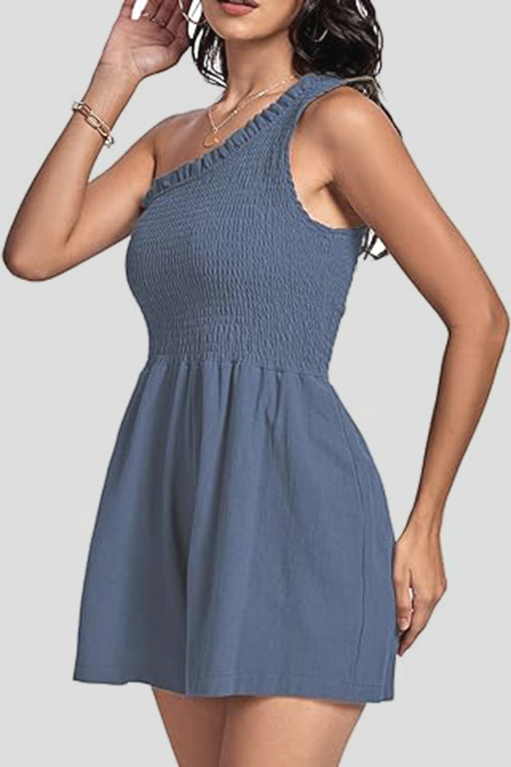 Smocked Single Shoulder Romper | Trendy & Flattering One-Piece