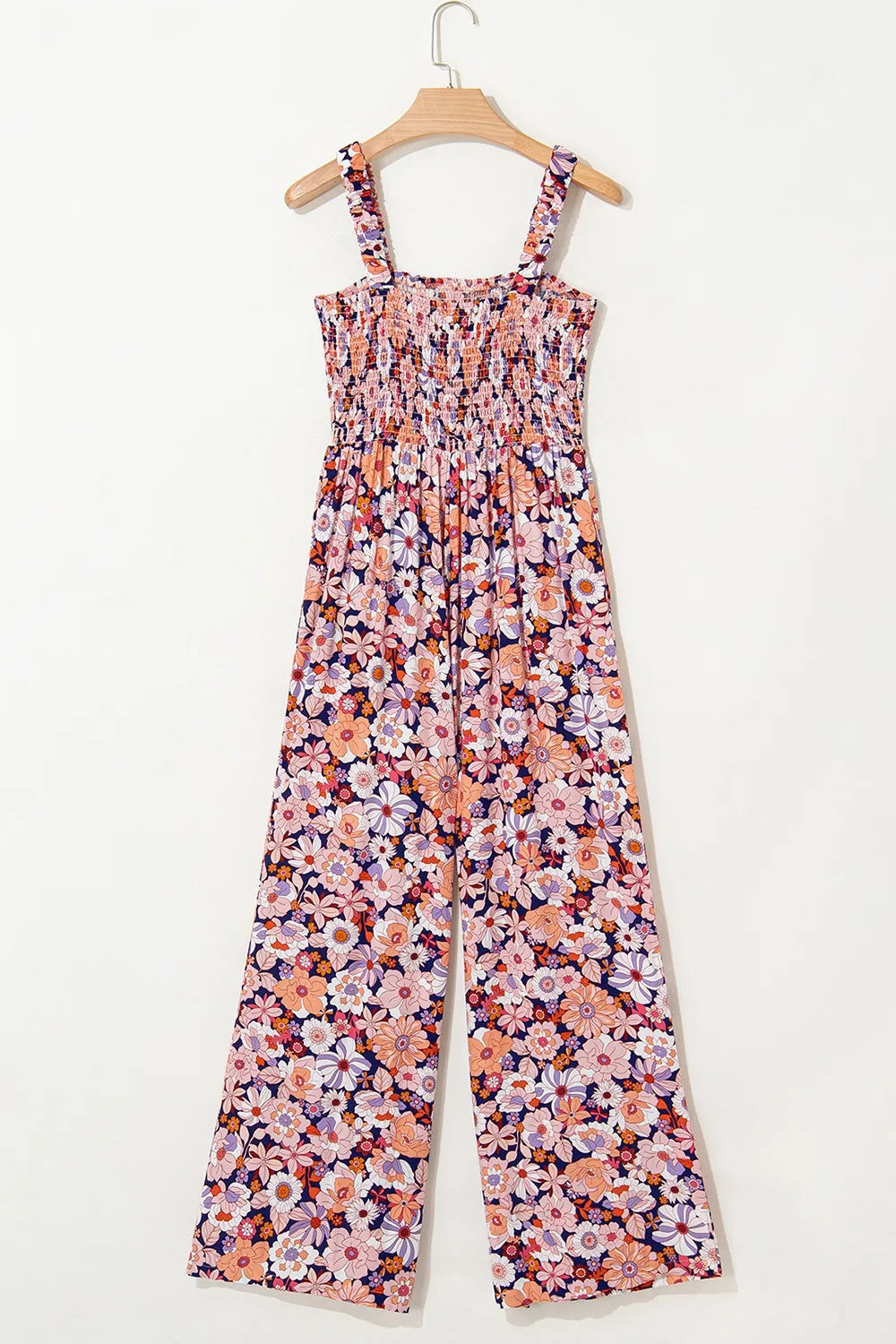 Floral Print Smocked High Waist Square Neck Jumpsuit