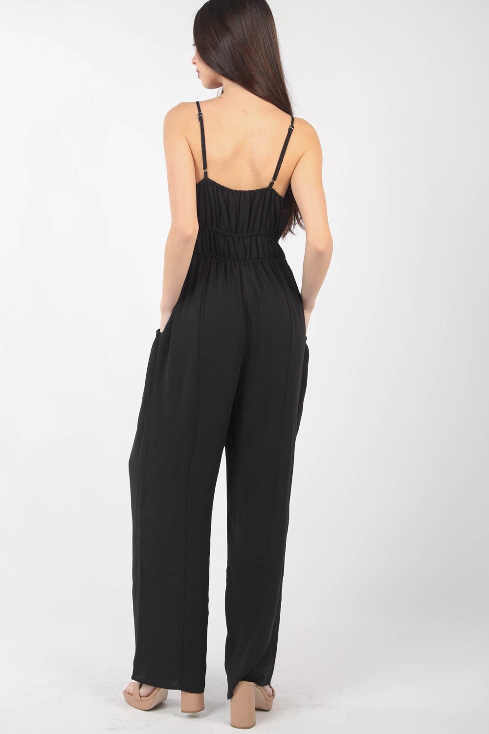 VERY J Pintuck Detail Woven Sleeveless Jumpsuit – Chic & Elegant