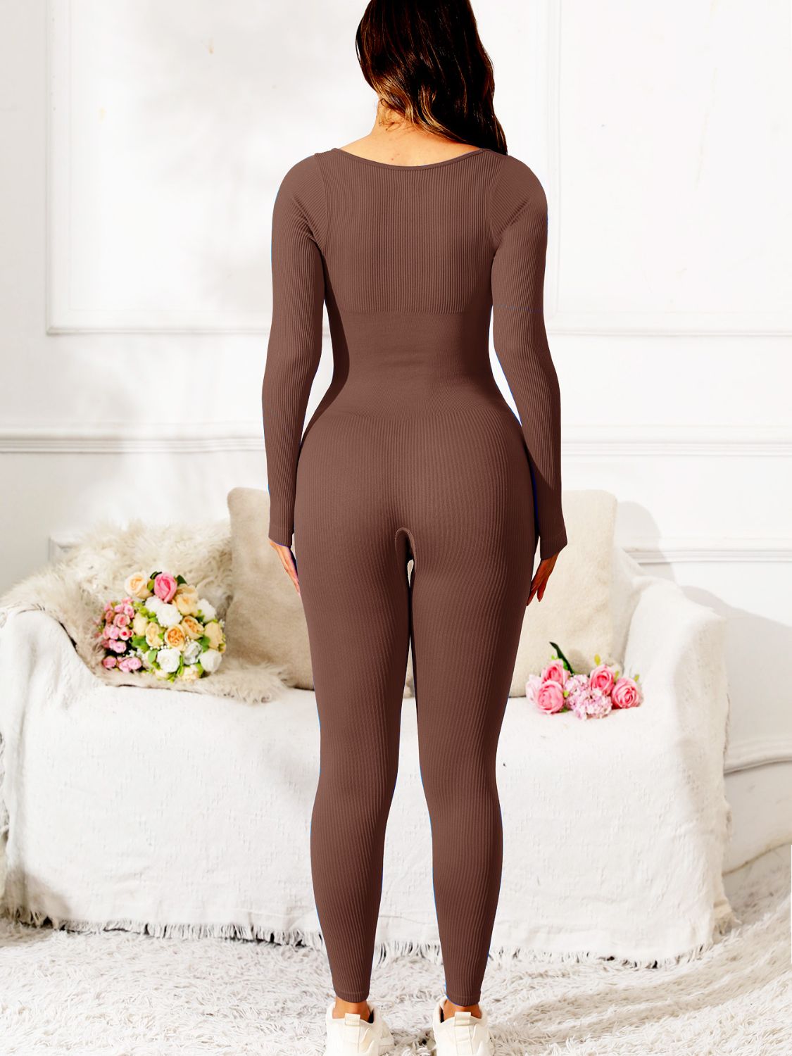Scoop Neck Long Sleeve Active Jumpsuit – Sleek & Comfortable
