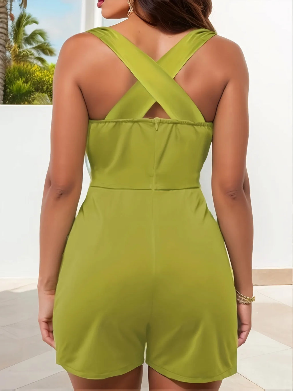 Crisscross Back Solid Color Sleeveless Romper