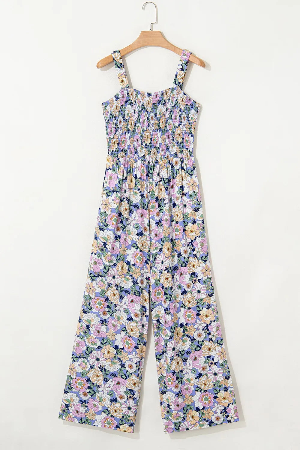 Floral Print Smocked High Waist Square Neck Jumpsuit