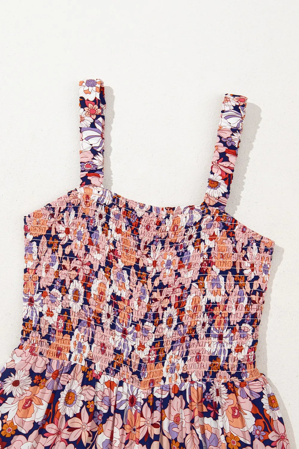 Floral Print Smocked High Waist Square Neck Jumpsuit