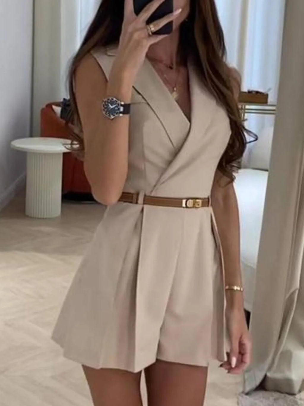 Solid Sleeveless Surplice Romper