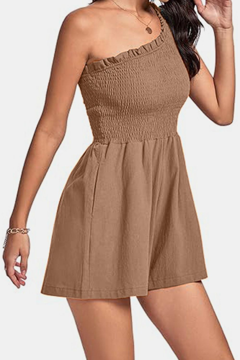 Smocked Single Shoulder Romper | Trendy & Flattering One-Piece
