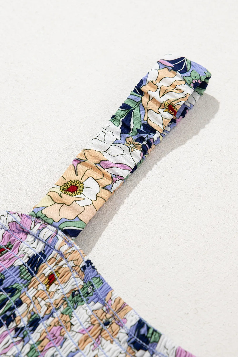 Floral Print Smocked High Waist Square Neck Jumpsuit