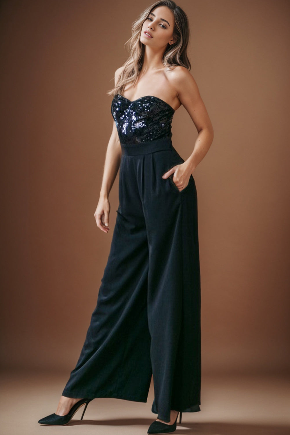 Sequin Tube Wide Leg Jumpsuit – Glamorous & Chic